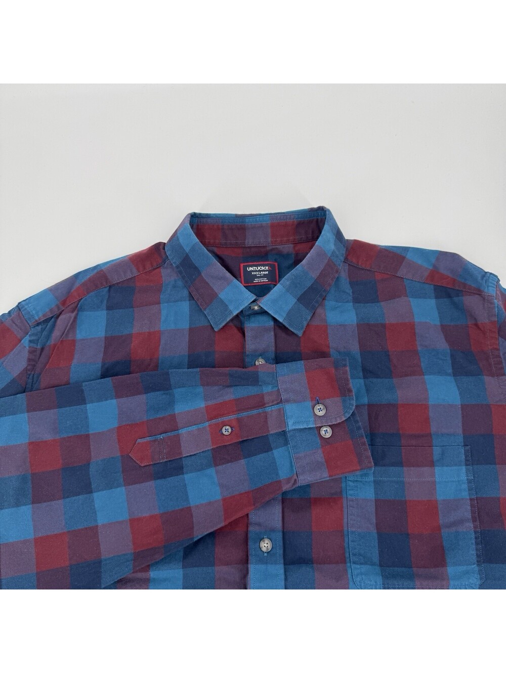 UNTUCKit Red & Blue Plaid Wrinkle Free Flannel Cotton Button Up Shirt XXXL Tall